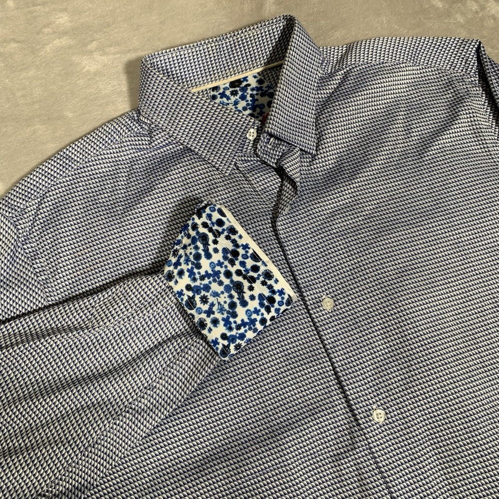 Luchiano Visconti Black Shirt Mens Large Blue Flip Cuff Long Sleeve Cotton